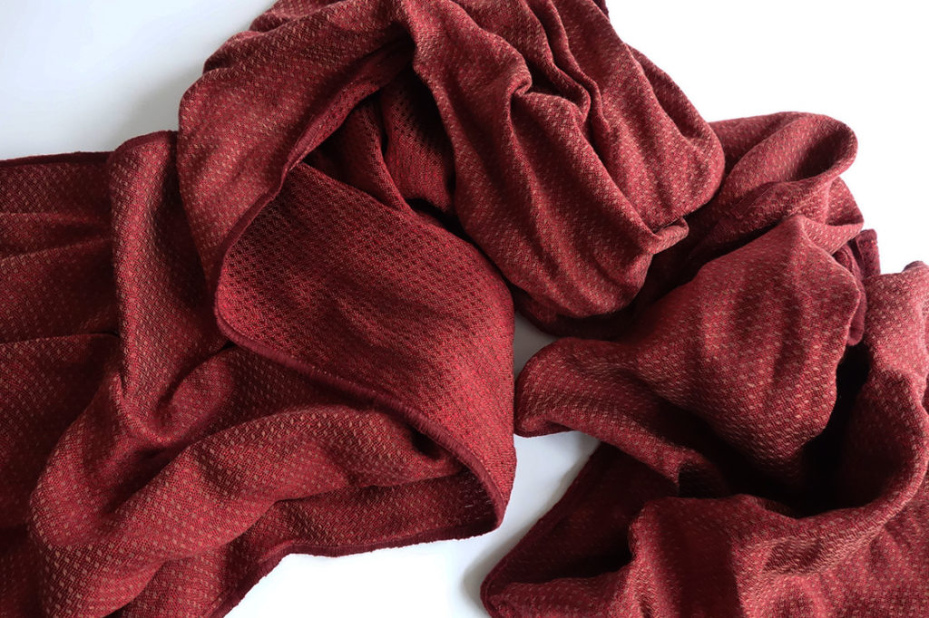 handwoven copper-red scarf