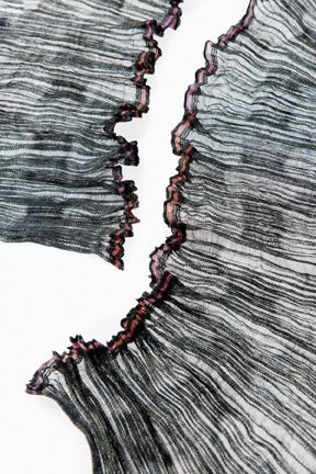 Tessuto crêpe - a ventaglio, dipinto, seta, crêpe di lana, rame, 0,30 x 2,10 m